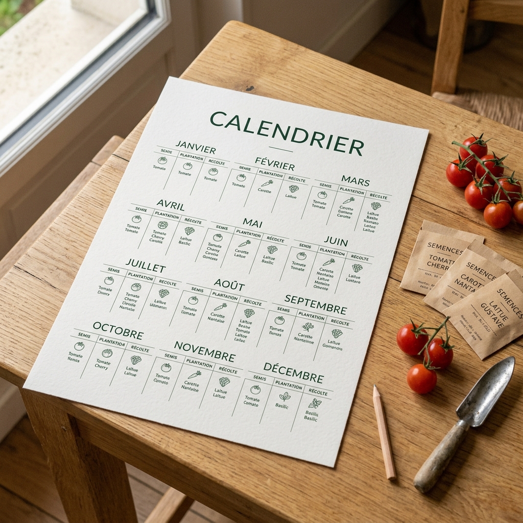 Calendrier anti-sèche imprimé avec un beau potager