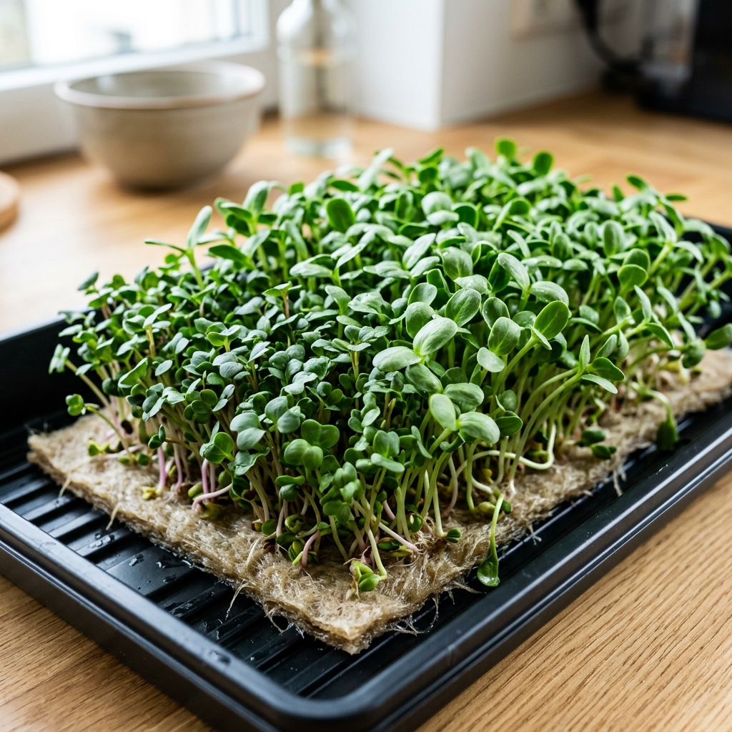 Microgreens sur tapis de chanvre