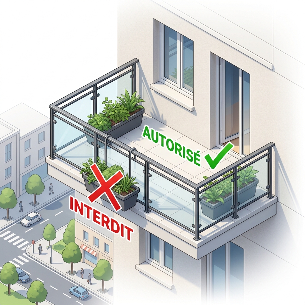 Jardinière suspendue à l'extérieur (interdit) contre jardinière suspendue à l'intérieur (autorisé)
