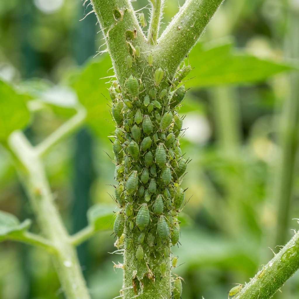 Colonie de pucerons verts sur une tige